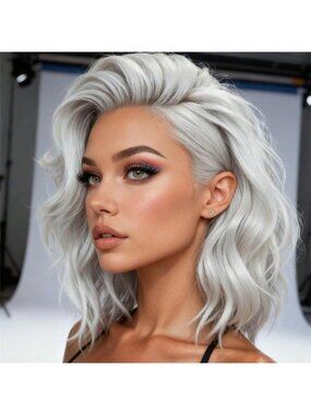 Silver Gray 14Inch Bob Body Wave Grey Lace Front Wigs Human Hair Wig